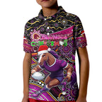 Merry Christmas Broncos Kid Polo Shirt Aboriginal Santa Rugby Mascot - Brisbane