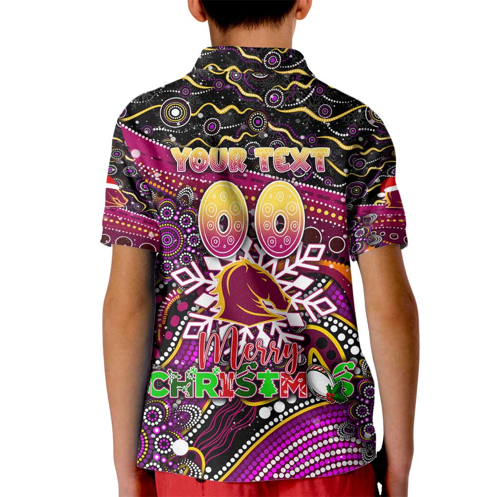 Merry Christmas Broncos Kid Polo Shirt Aboriginal Santa Rugby Mascot - Brisbane