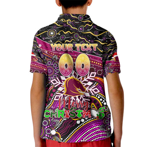 Merry Christmas Broncos Kid Polo Shirt Aboriginal Santa Rugby Mascot - Brisbane