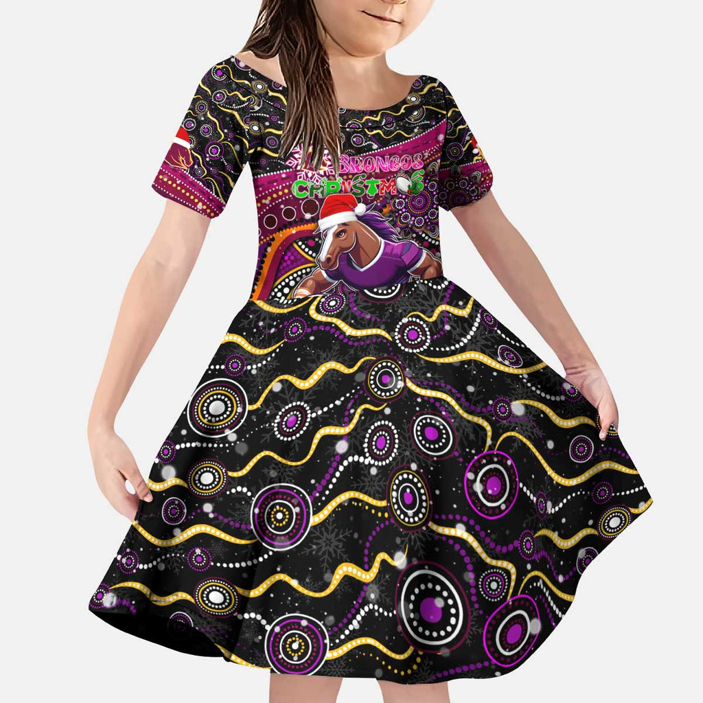 Merry Christmas Broncos Kid Short Sleeve Dress Aboriginal Santa Rugby Mascot - Brisbane