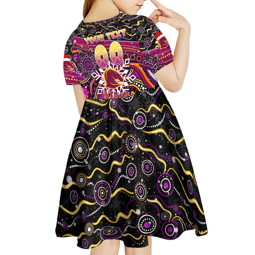 Merry Christmas Broncos Kid Short Sleeve Dress Aboriginal Santa Rugby Mascot - Brisbane