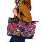 Merry Christmas Broncos Leather Tote Bag Aboriginal Santa Rugby Mascot - Brisbane