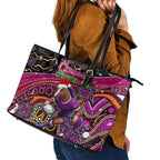 Merry Christmas Broncos Leather Tote Bag Aboriginal Santa Rugby Mascot - Brisbane