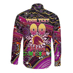 Merry Christmas Broncos Long Sleeve Button Shirt Aboriginal Santa Rugby Mascot - Brisbane