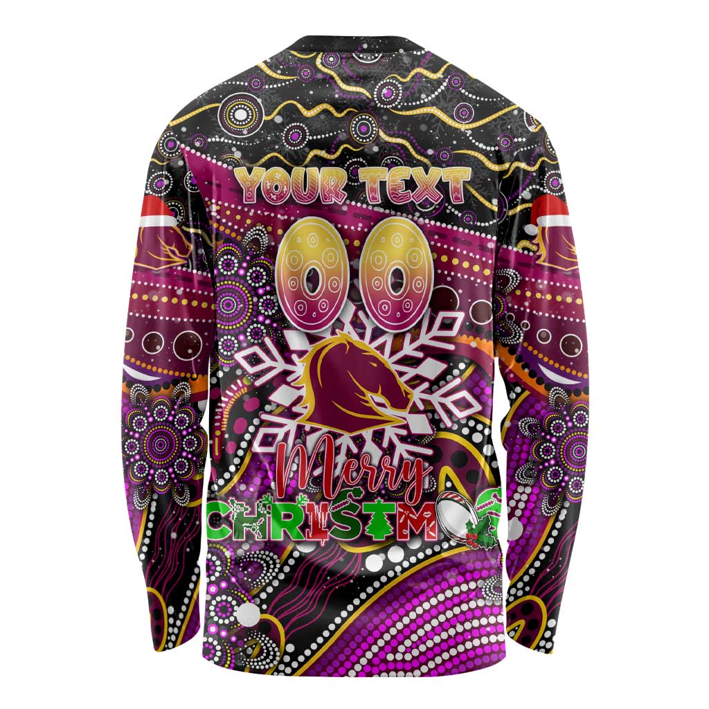 Merry Christmas Broncos Long Sleeve Shirt Aboriginal Santa Rugby Mascot - Brisbane
