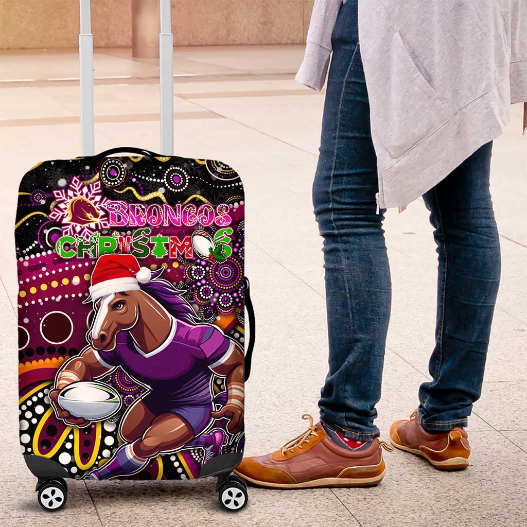 Merry Christmas Broncos Luggage Cover Aboriginal Santa Rugby Mascot - Brisbane