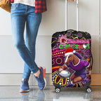 Merry Christmas Broncos Luggage Cover Aboriginal Santa Rugby Mascot - Brisbane