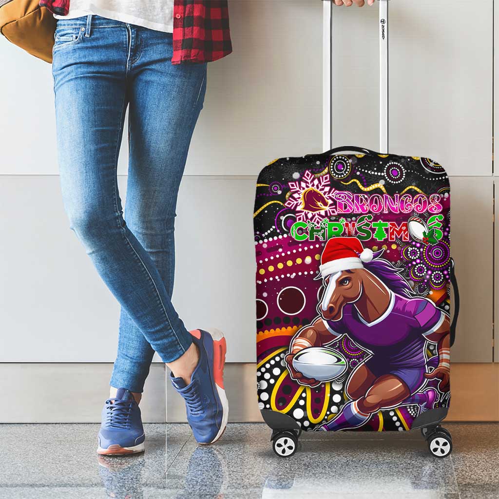 Merry Christmas Broncos Luggage Cover Aboriginal Santa Rugby Mascot - Brisbane