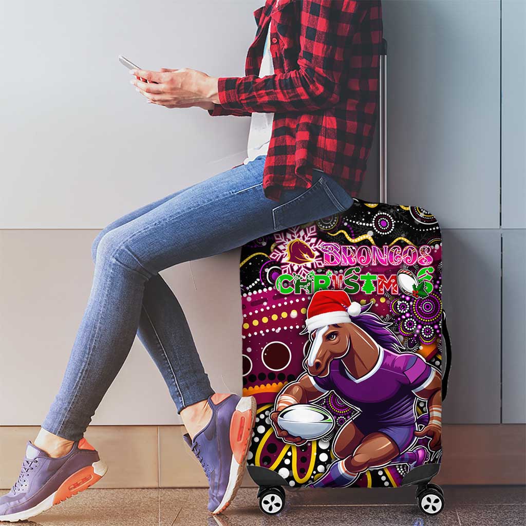 Merry Christmas Broncos Luggage Cover Aboriginal Santa Rugby Mascot - Brisbane