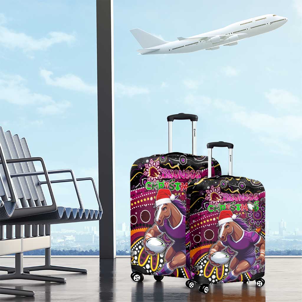 Merry Christmas Broncos Luggage Cover Aboriginal Santa Rugby Mascot - Brisbane