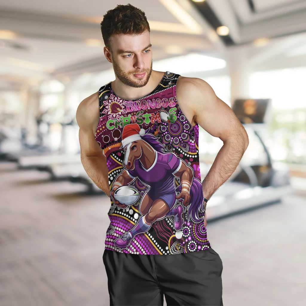 Merry Christmas Broncos Men Tank Top Aboriginal Santa Rugby Mascot - Brisbane