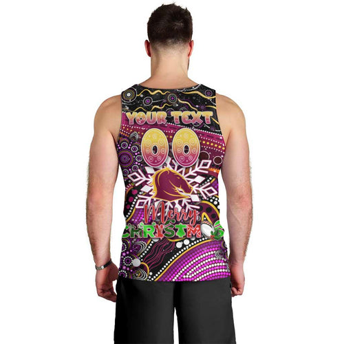Merry Christmas Broncos Men Tank Top Aboriginal Santa Rugby Mascot - Brisbane