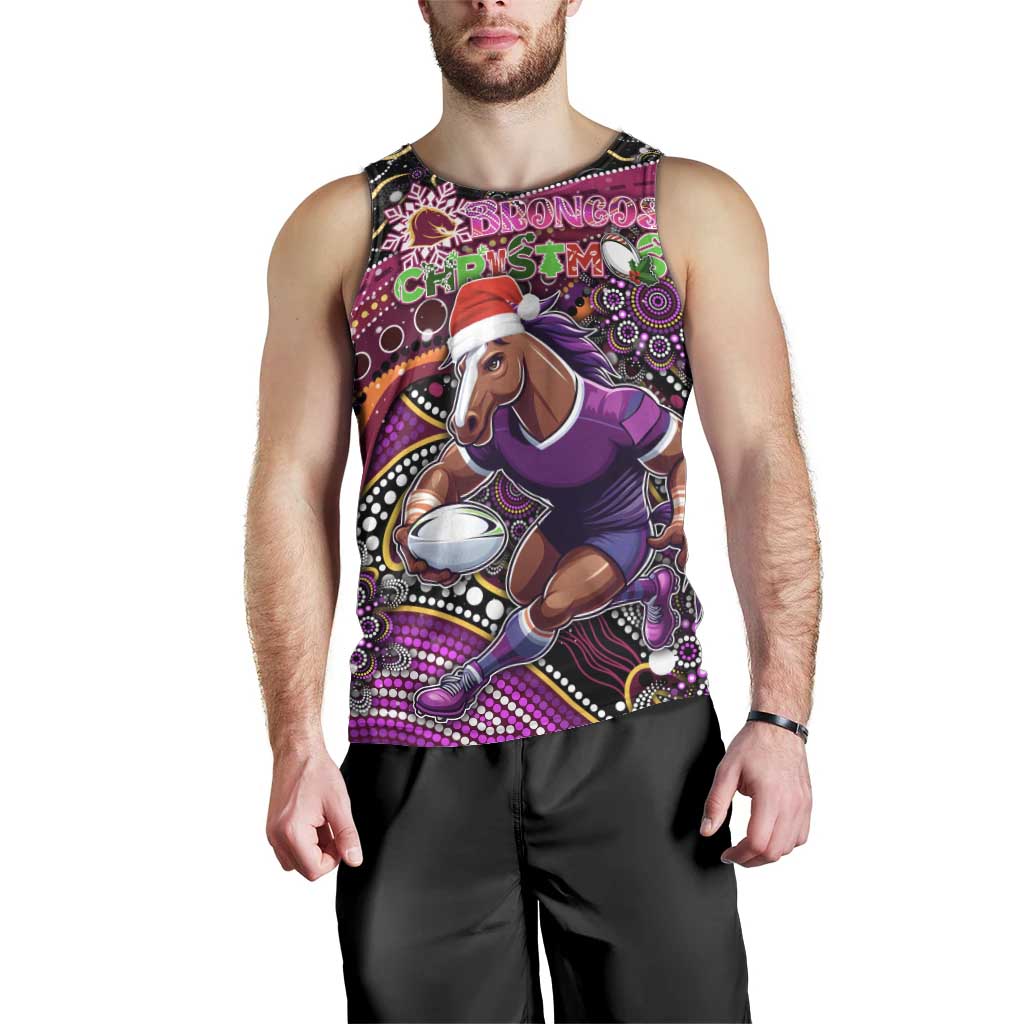 Merry Christmas Broncos Men Tank Top Aboriginal Santa Rugby Mascot - Brisbane