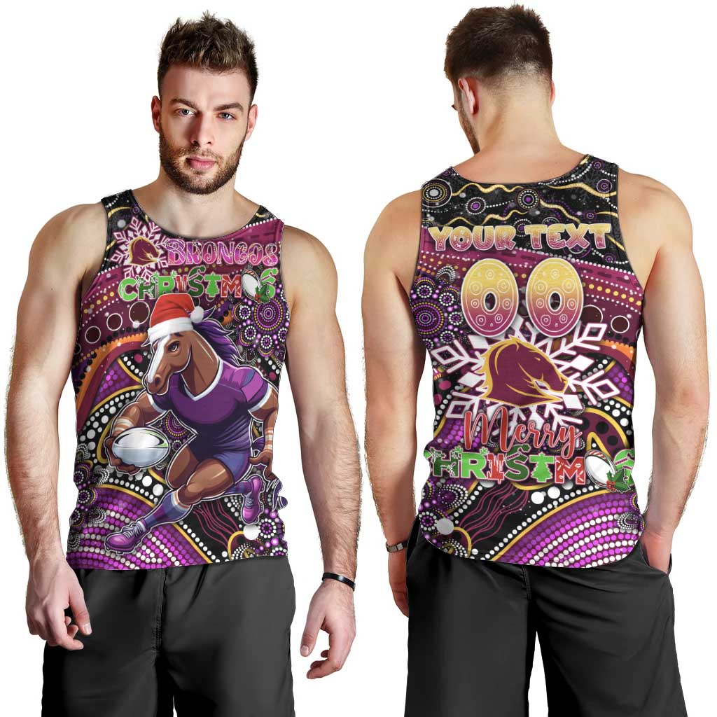 Merry Christmas Broncos Men Tank Top Aboriginal Santa Rugby Mascot - Brisbane