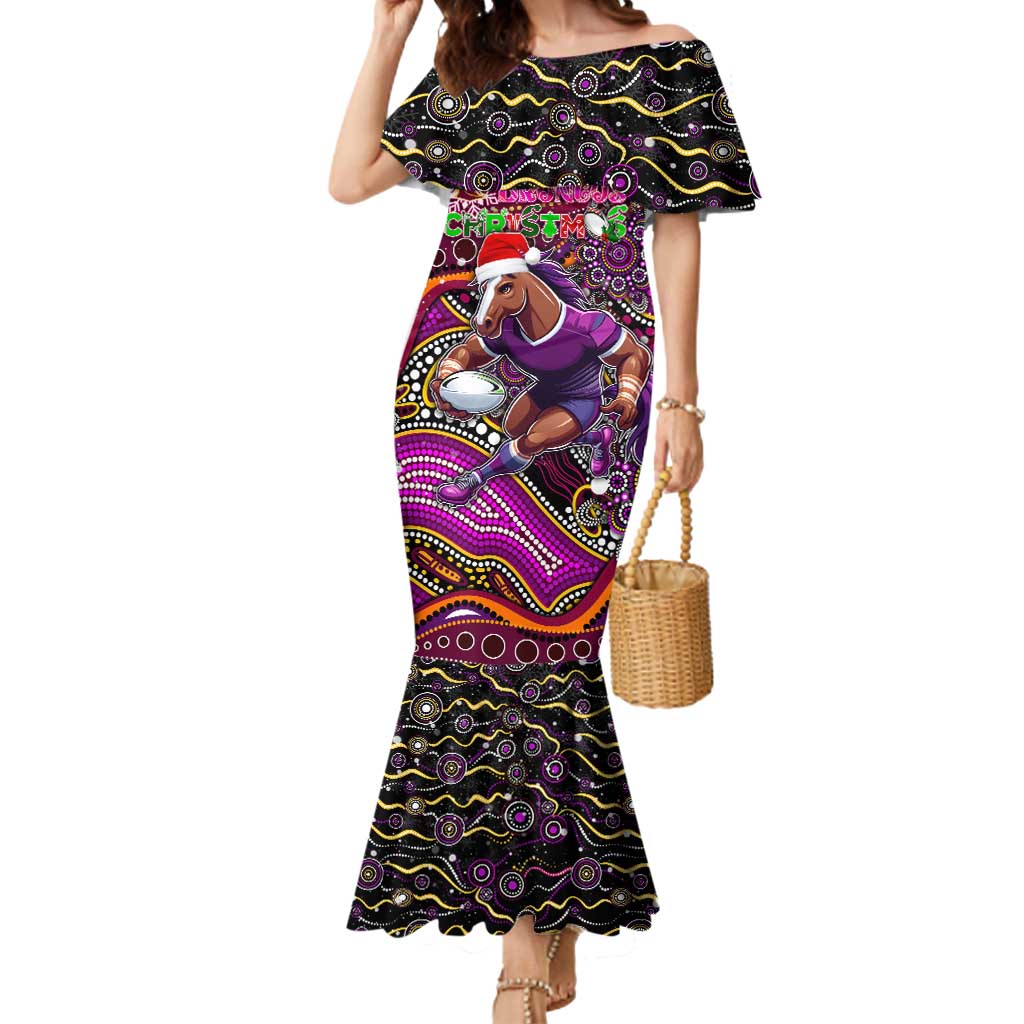 Merry Christmas Broncos Mermaid Dress Aboriginal Santa Rugby Mascot - Brisbane