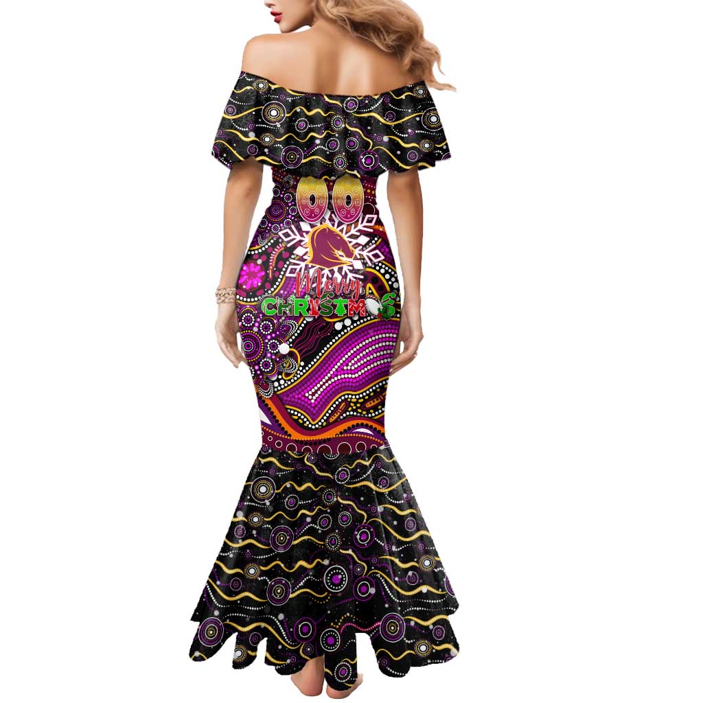 Merry Christmas Broncos Mermaid Dress Aboriginal Santa Rugby Mascot - Brisbane