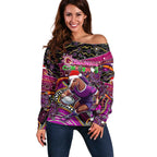 Merry Christmas Broncos Off Shoulder Sweater Aboriginal Santa Rugby Mascot - Brisbane