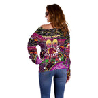 Merry Christmas Broncos Off Shoulder Sweater Aboriginal Santa Rugby Mascot - Brisbane