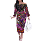 Merry Christmas Broncos Off The Shoulder Long Sleeve Dress Aboriginal Santa Rugby Mascot - Brisbane