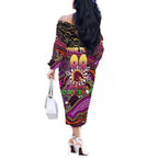 Merry Christmas Broncos Off The Shoulder Long Sleeve Dress Aboriginal Santa Rugby Mascot - Brisbane