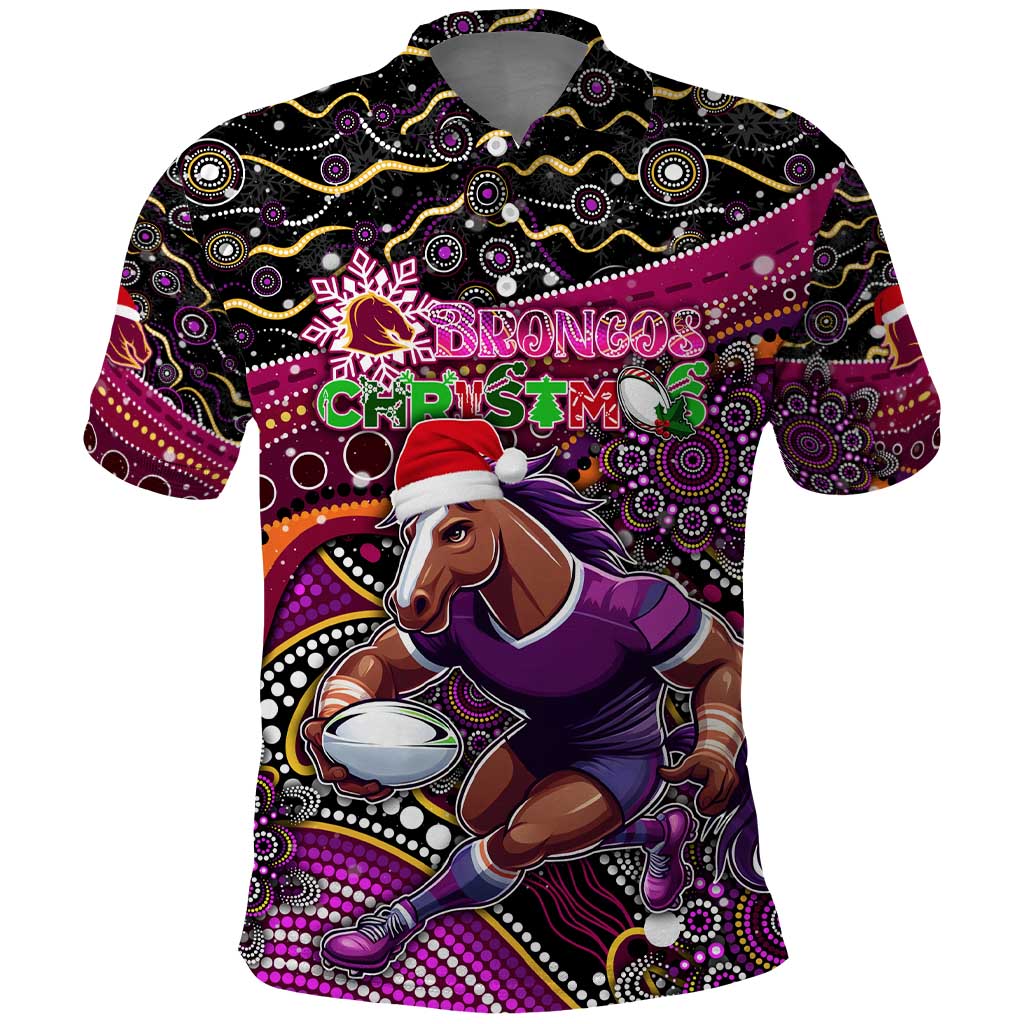 Merry Christmas Broncos Polo Shirt Aboriginal Santa Rugby Mascot - Brisbane