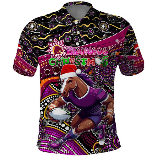 Merry Christmas Broncos Polo Shirt Aboriginal Santa Rugby Mascot - Brisbane