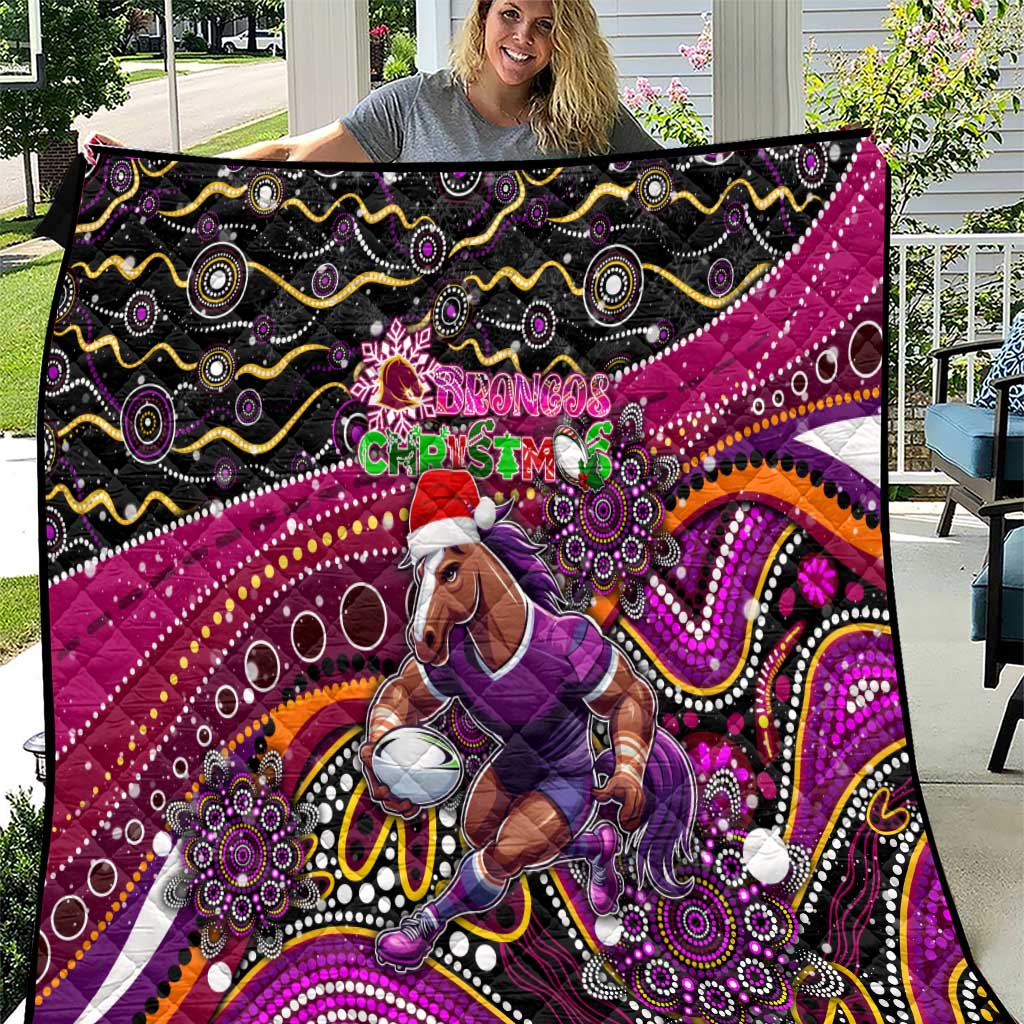 Merry Christmas Broncos Quilt Aboriginal Santa Rugby Mascot - Brisbane
