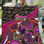 Merry Christmas Broncos Quilt Aboriginal Santa Rugby Mascot - Brisbane