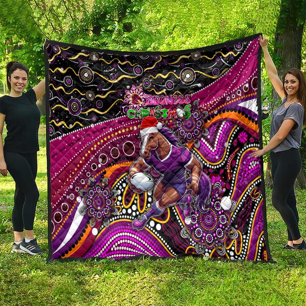 Merry Christmas Broncos Quilt Aboriginal Santa Rugby Mascot - Brisbane