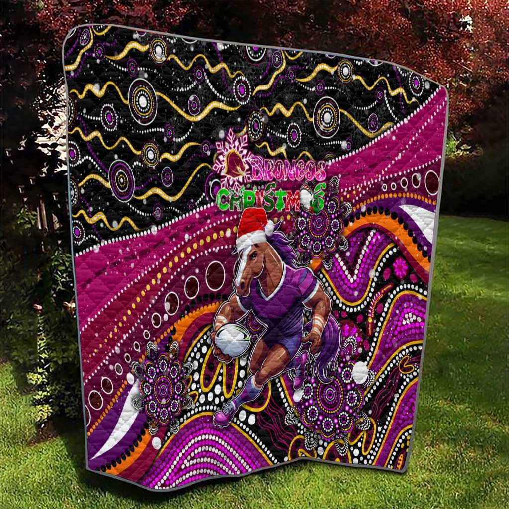Merry Christmas Broncos Quilt Aboriginal Santa Rugby Mascot - Brisbane
