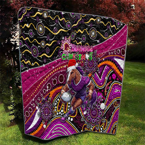 Merry Christmas Broncos Quilt Aboriginal Santa Rugby Mascot - Brisbane
