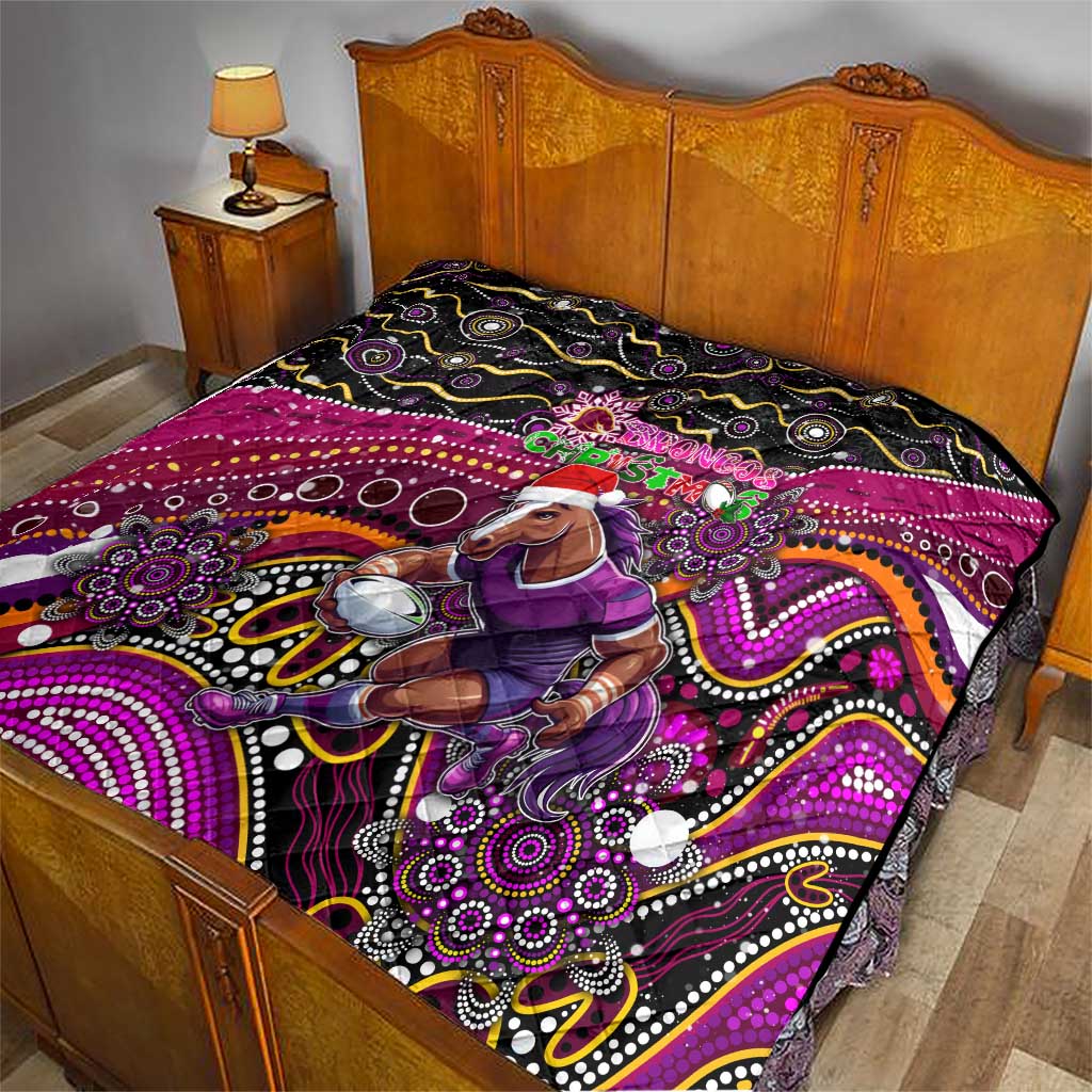 Merry Christmas Broncos Quilt Aboriginal Santa Rugby Mascot - Brisbane