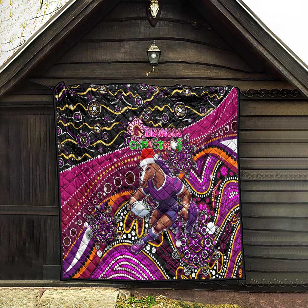 Merry Christmas Broncos Quilt Aboriginal Santa Rugby Mascot - Brisbane