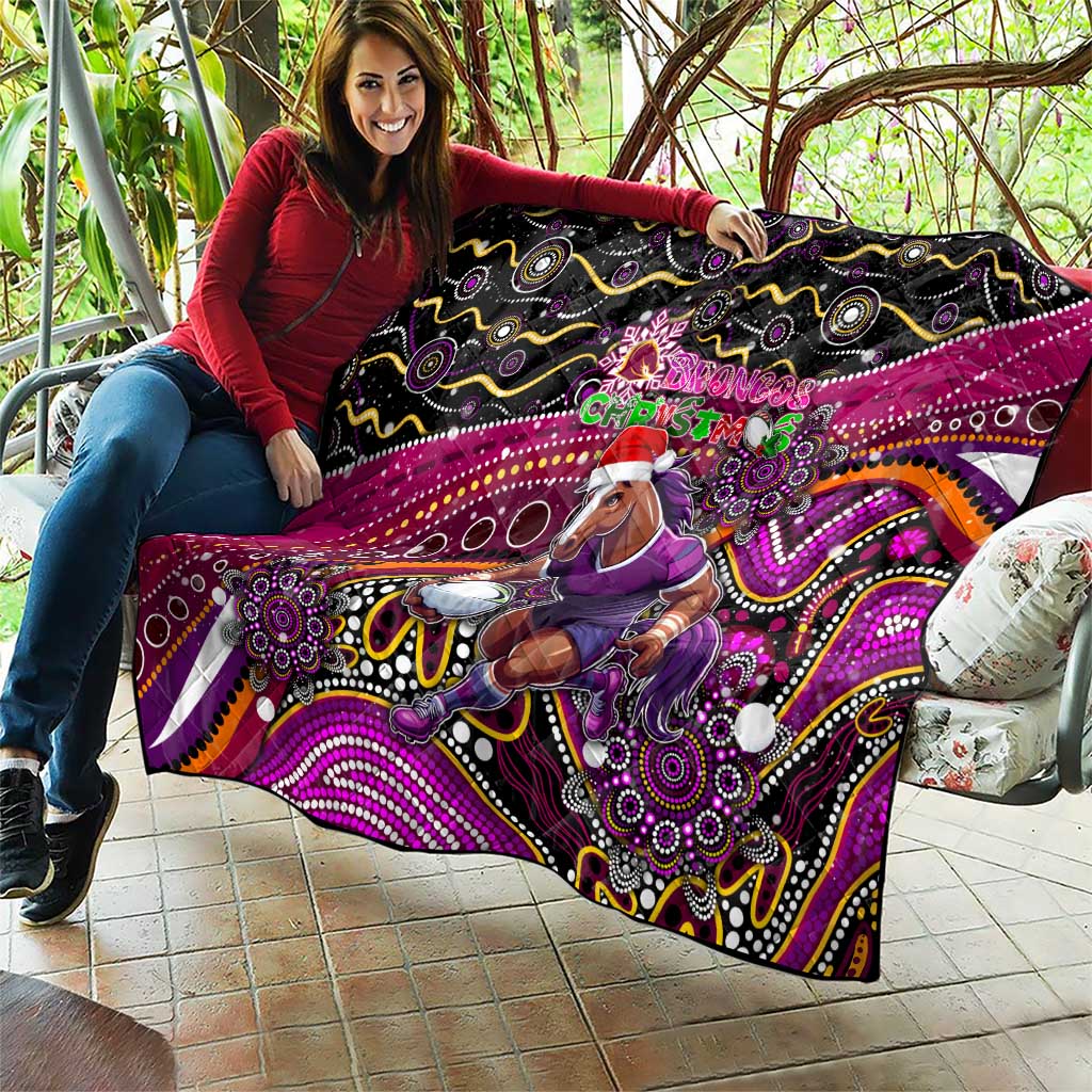 Merry Christmas Broncos Quilt Aboriginal Santa Rugby Mascot - Brisbane