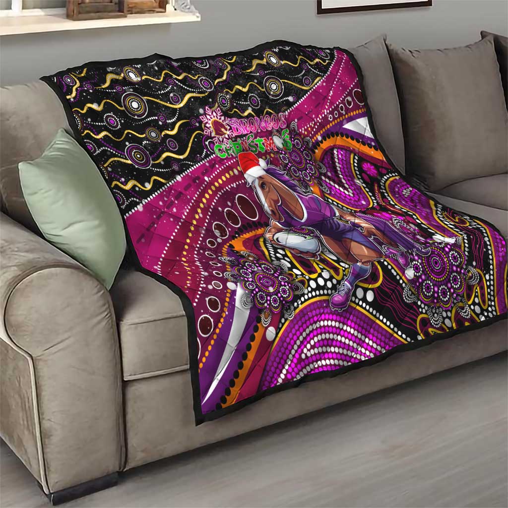Merry Christmas Broncos Quilt Aboriginal Santa Rugby Mascot - Brisbane