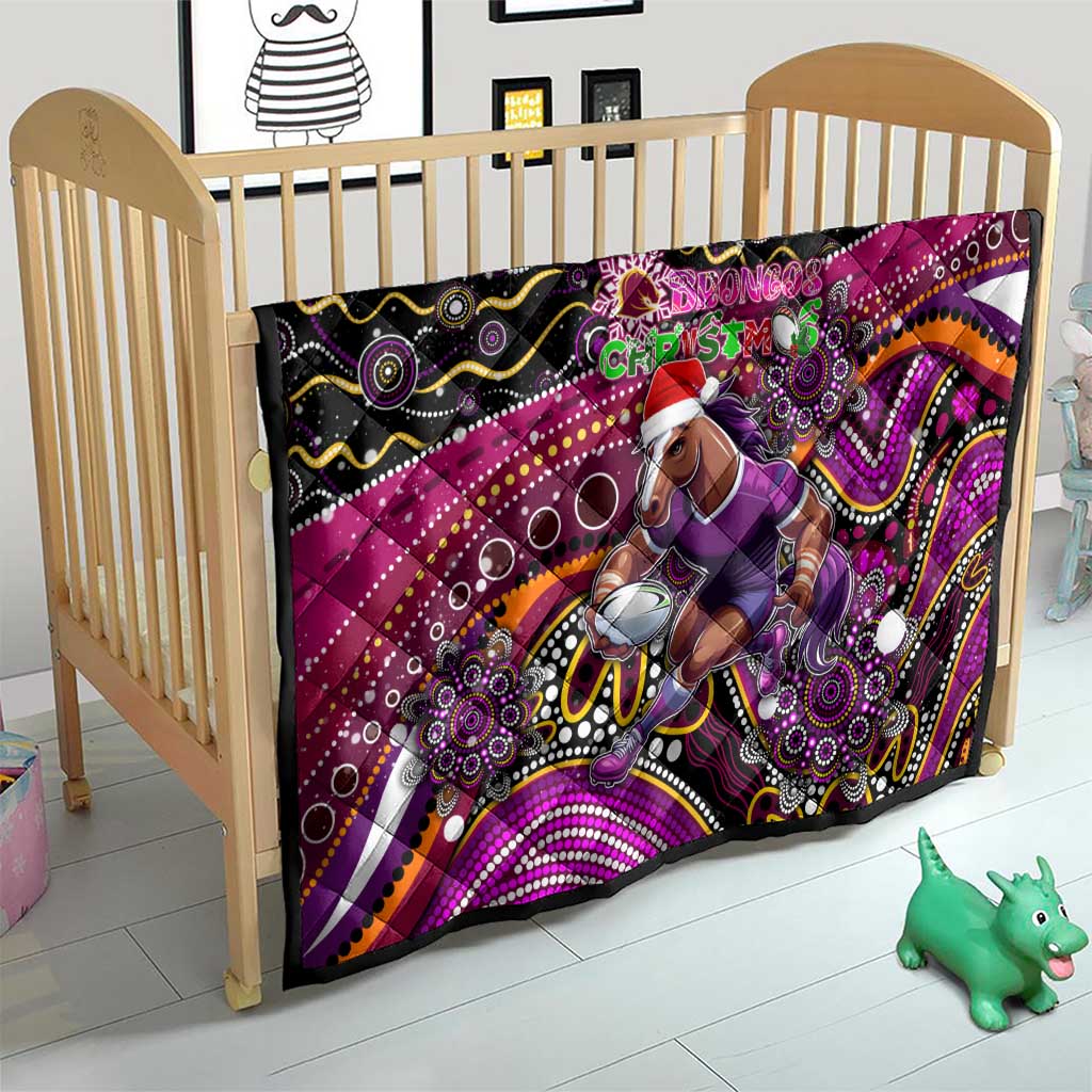 Merry Christmas Broncos Quilt Aboriginal Santa Rugby Mascot - Brisbane