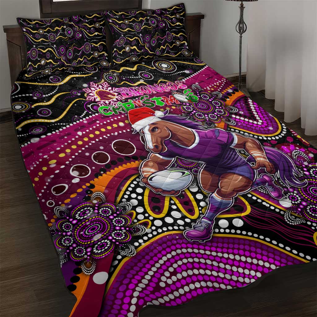 Merry Christmas Broncos Quilt Bed Set Aboriginal Santa Rugby Mascot - Brisbane