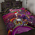 Merry Christmas Broncos Quilt Bed Set Aboriginal Santa Rugby Mascot - Brisbane