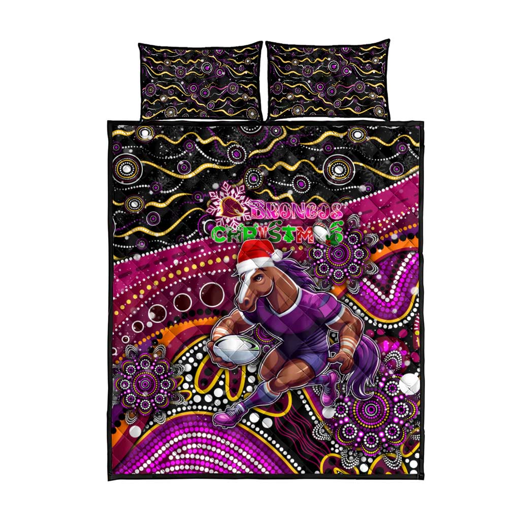 Merry Christmas Broncos Quilt Bed Set Aboriginal Santa Rugby Mascot - Brisbane