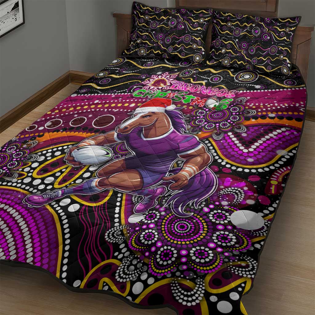 Merry Christmas Broncos Quilt Bed Set Aboriginal Santa Rugby Mascot - Brisbane