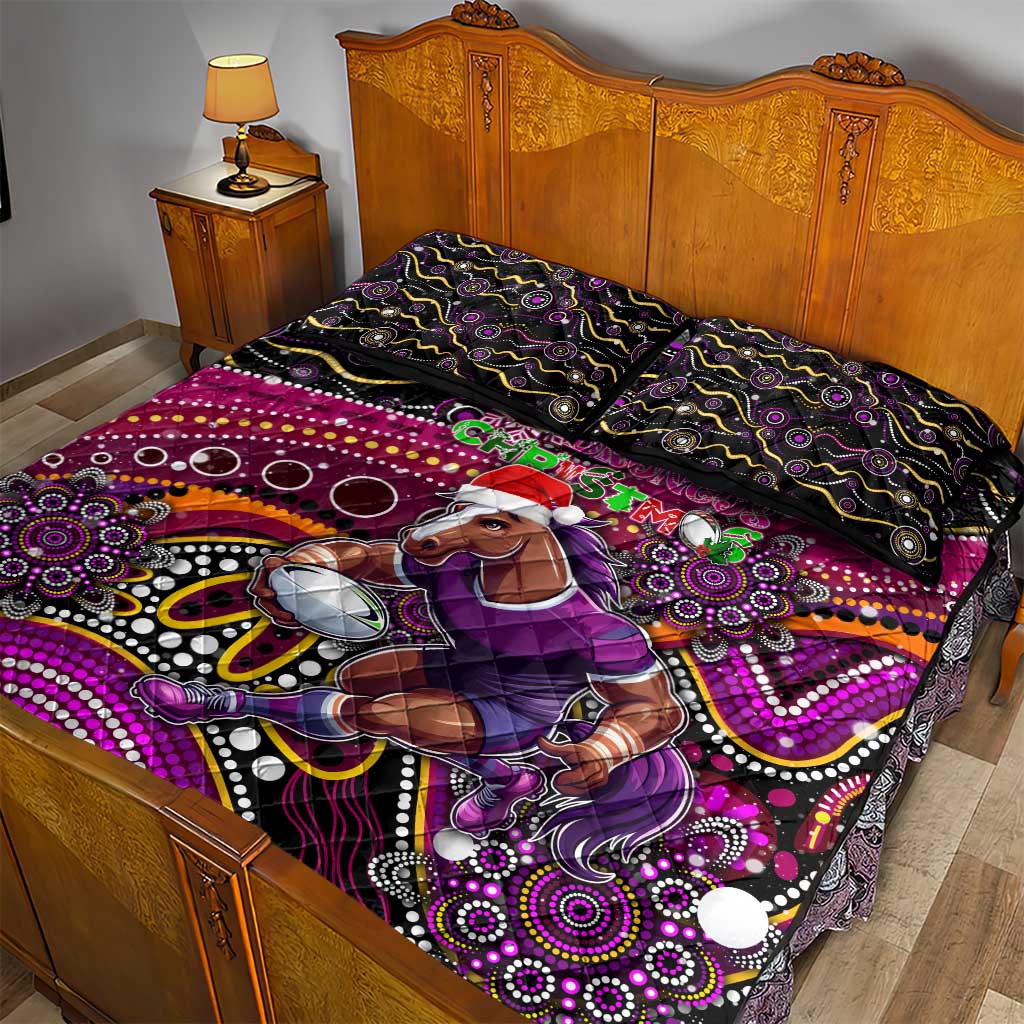 Merry Christmas Broncos Quilt Bed Set Aboriginal Santa Rugby Mascot - Brisbane