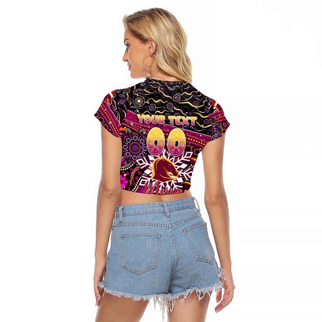 Merry Christmas Broncos Raglan Cropped T Shirt Aboriginal Santa Rugby Mascot - Brisbane