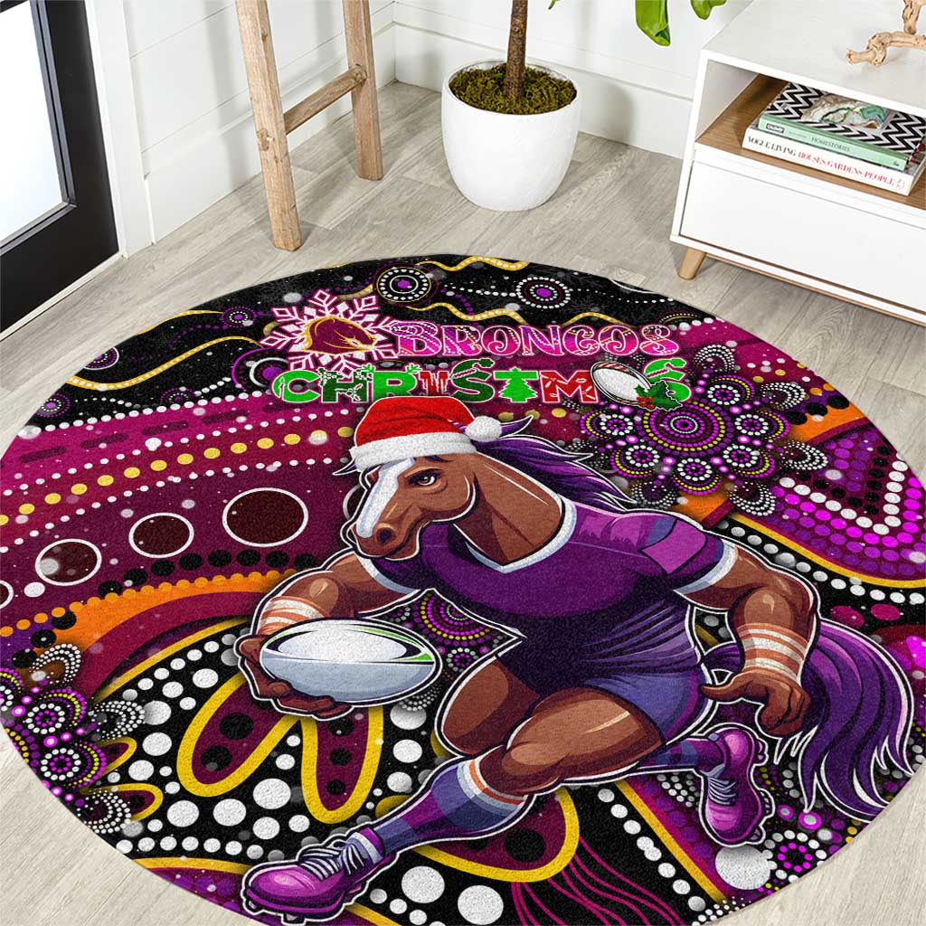 Merry Christmas Broncos Round Carpet Aboriginal Santa Rugby Mascot - Brisbane