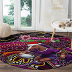 Merry Christmas Broncos Round Carpet Aboriginal Santa Rugby Mascot - Brisbane