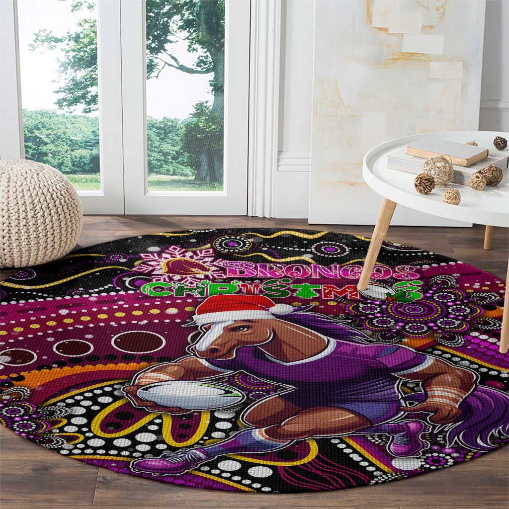 Merry Christmas Broncos Round Carpet Aboriginal Santa Rugby Mascot - Brisbane