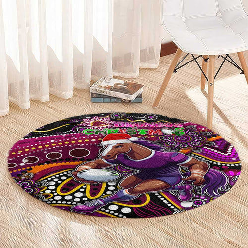 Merry Christmas Broncos Round Carpet Aboriginal Santa Rugby Mascot - Brisbane