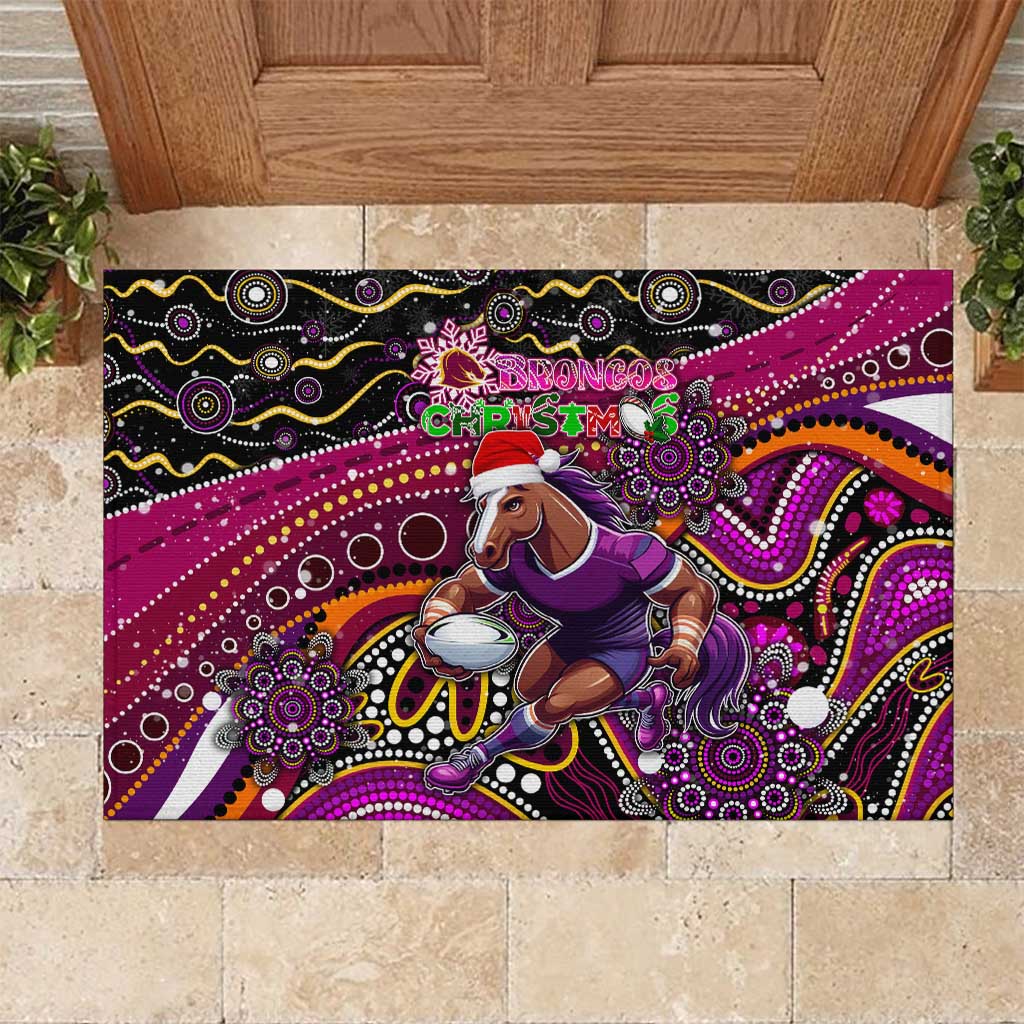 Merry Christmas Broncos Rubber Doormat Aboriginal Santa Rugby Mascot - Brisbane