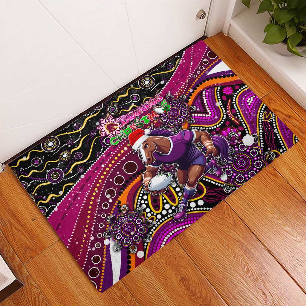 Merry Christmas Broncos Rubber Doormat Aboriginal Santa Rugby Mascot - Brisbane