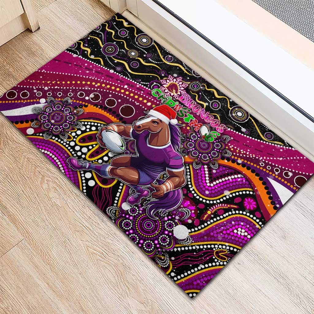 Merry Christmas Broncos Rubber Doormat Aboriginal Santa Rugby Mascot - Brisbane