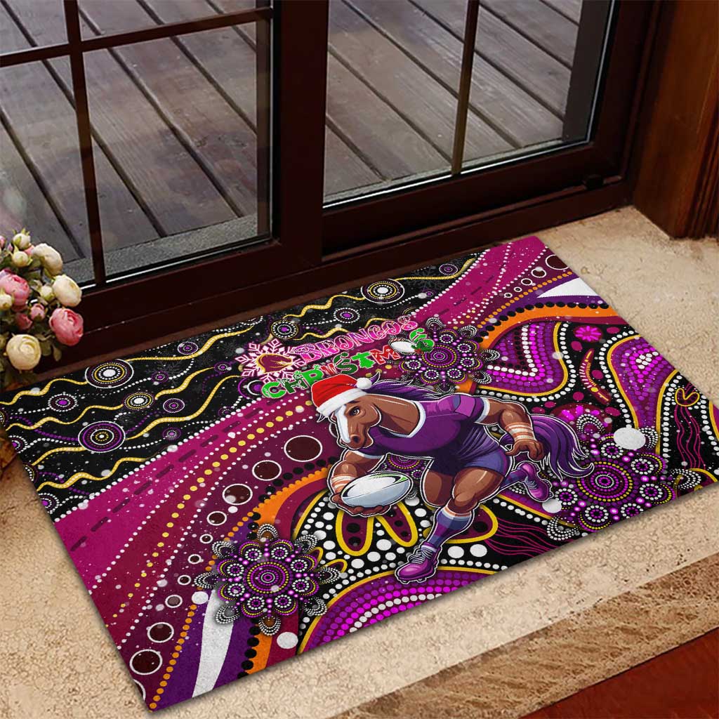 Merry Christmas Broncos Rubber Doormat Aboriginal Santa Rugby Mascot - Brisbane